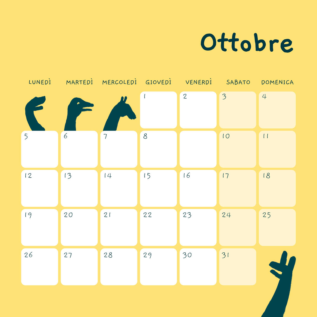 Proposta per il calendario Città del Sole 2026 - griglia di Ottobre